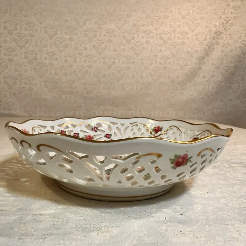 Antique Schumann Arzberg Reticulated German Plate Birds Of Paradise & Florals